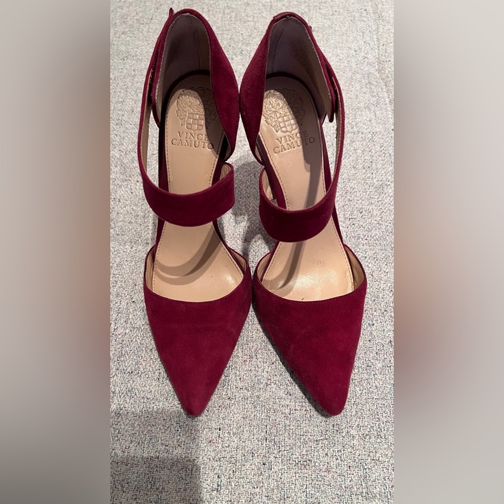 Vince Camuto Burgundy Suede Pointed Heel with Ankle Strap